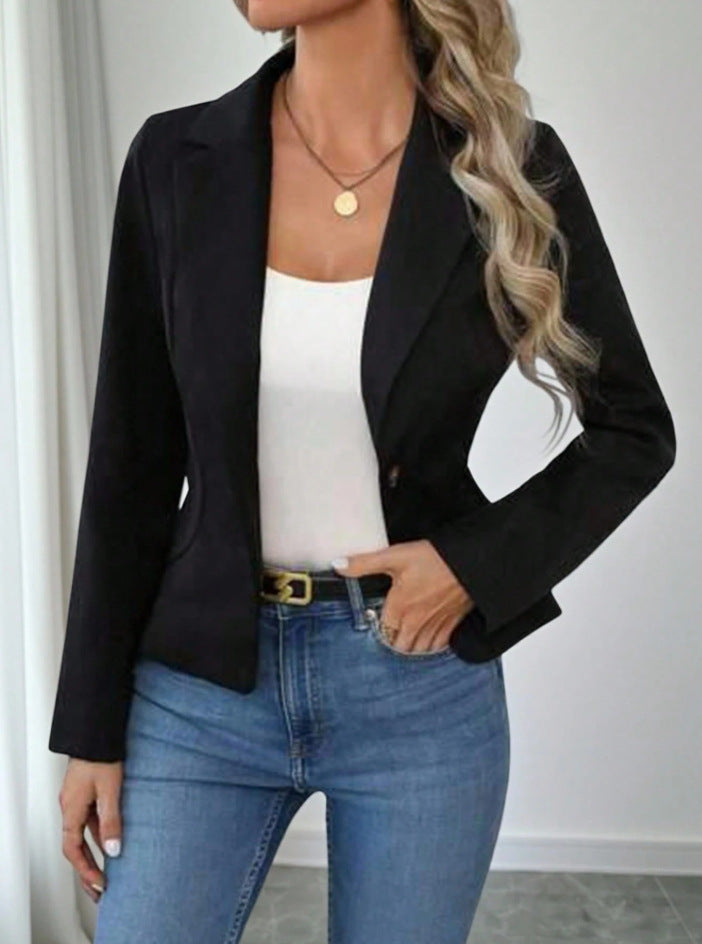 Women's Slim Fit Solid Color Blazer – French Style Long Sleeve Jacket