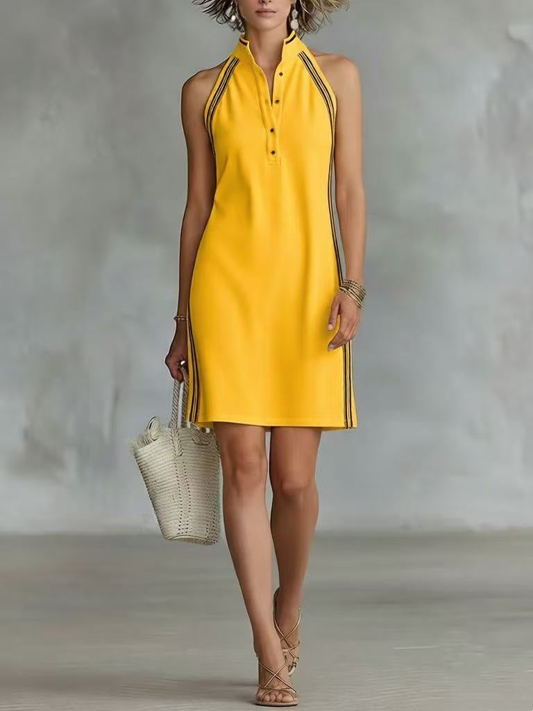 Women’s Sleeveless Button-Up Collar Shirt Dress