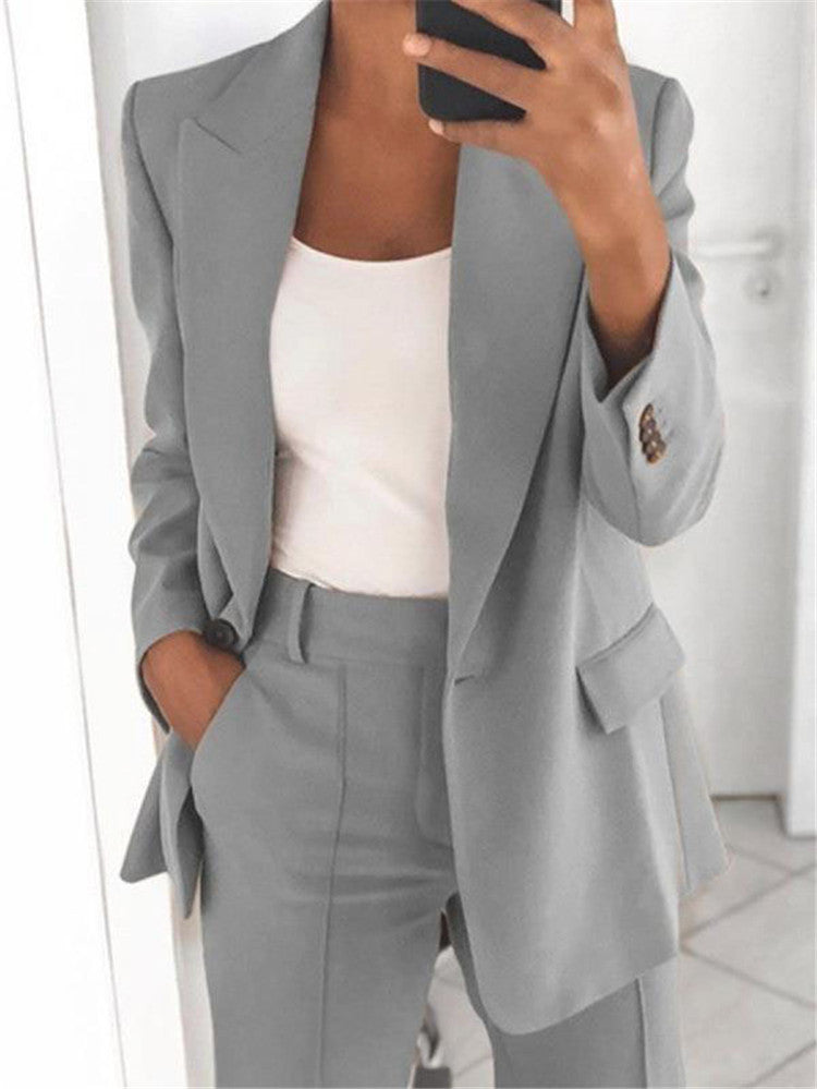 Lapel Blazer & Slim-Fit Trousers Two-Piece Suit – 10 Colors XS–5XL