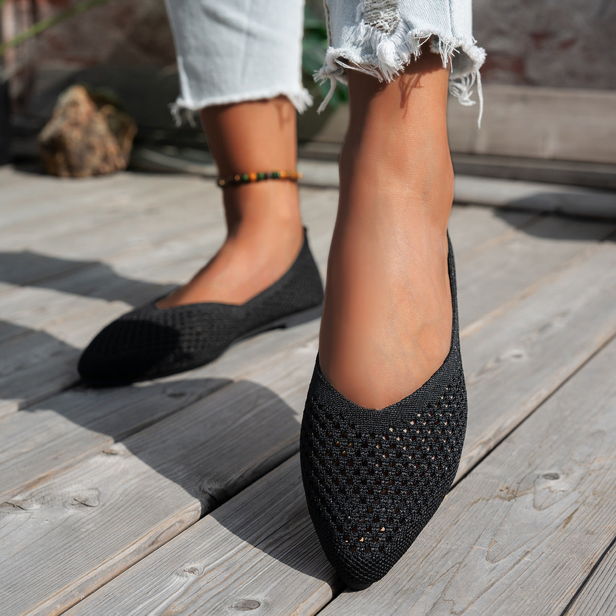 Women's Pointed Toe Flyknit Slip-On Loafers – Flat Casual Shoes