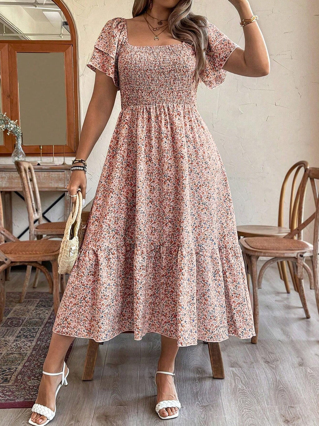 Plus Size Backless Midi Dress – Elegant Pleated Summer Party Dress