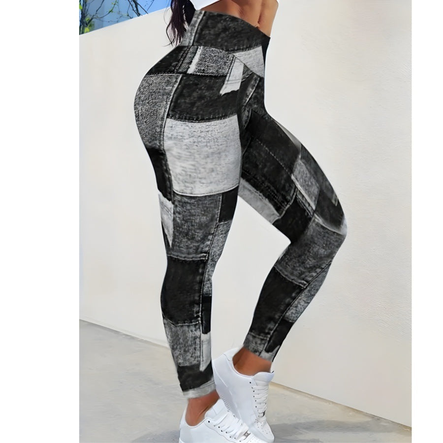 Plaid Peach Print High-Waist Tummy Control Yoga Pants – Slim Fit Fitness Leggings