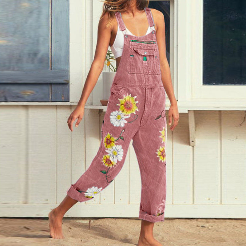 Women's Classic Fit Straight-Leg Washed Denim Strap Overalls