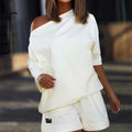 Women's One-Shoulder Hoodie & Pants Two-Piece Set