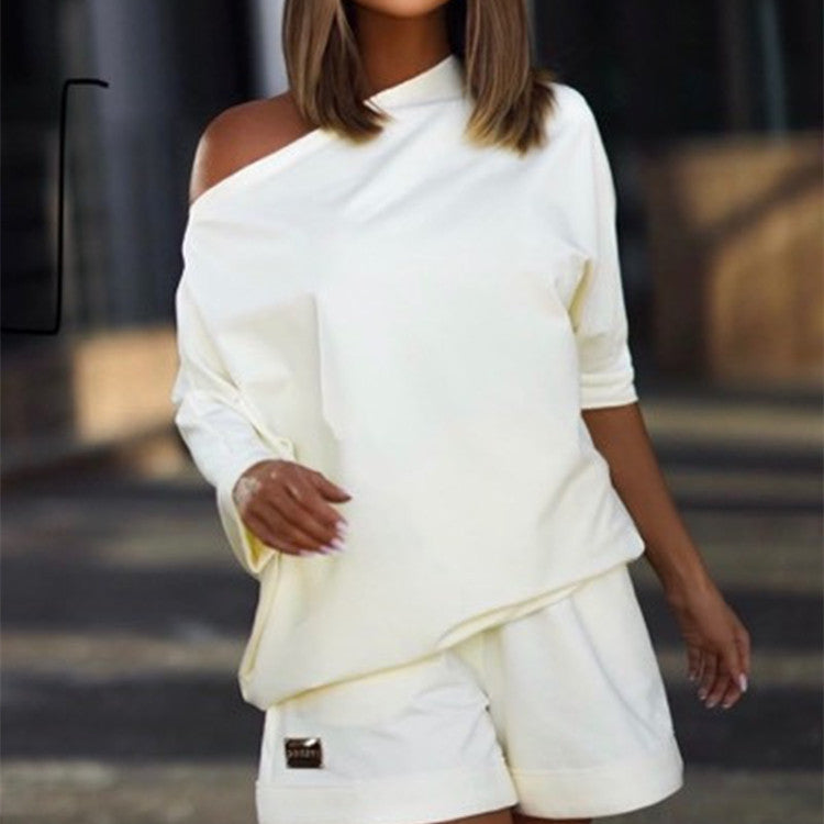 Women's One-Shoulder Hoodie & Pants Two-Piece Set