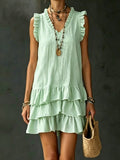 V-Neck Ruffle-Trim Tiered Sleeveless Midi Dress – 4 Colors, S–XXL