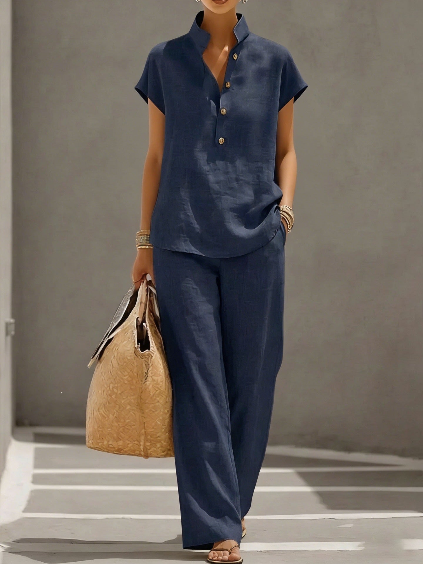 Cardigan & Short Sleeve Top + Pants Three-Piece Set – Solid Color Casual Lounge