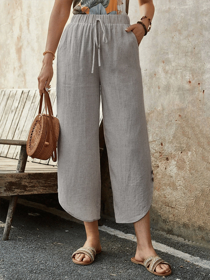 🌿 Women's Cotton-Linen Cropped Drawstring Pants