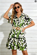 Women’s Belted Short Sleeve Midi Dress