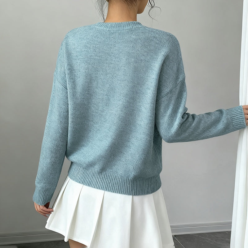 Women's Elegant Floral Sweater - Crew Neck Long Sleeve Casual Pullover