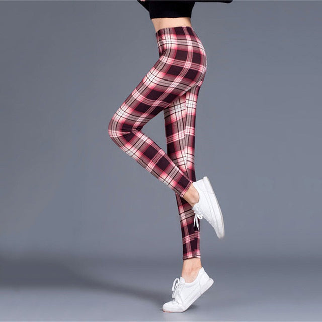 Women’s Plaid Yoga Leggings – Mid Waist Push-Up Pants