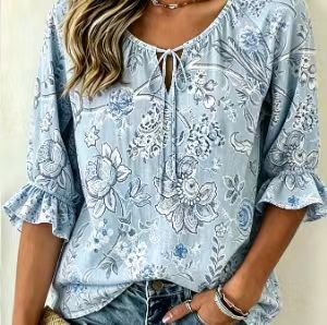 Women's Floral Print Three-Quarter Sleeve Shirt – Relaxed Retro