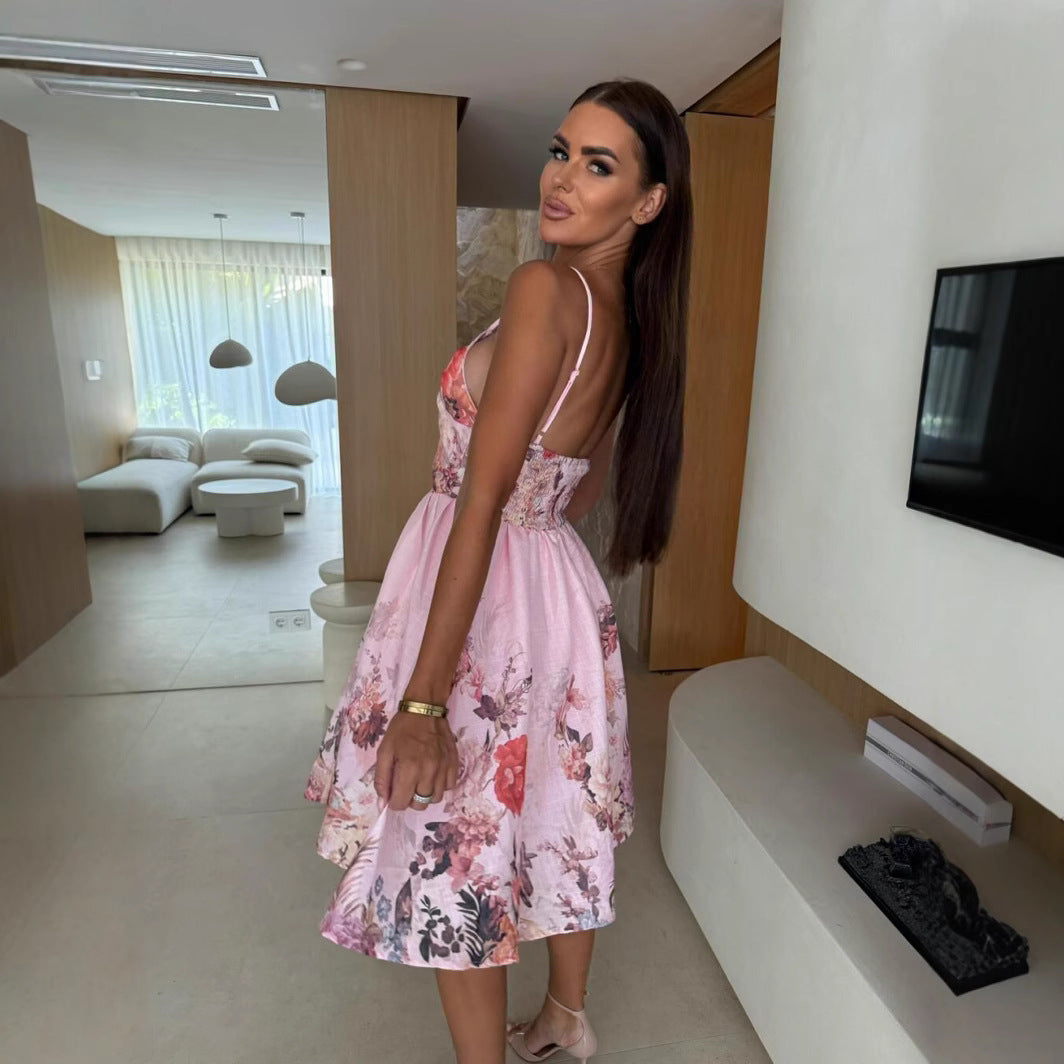 Women’s Fashionable Slim-Fit Printed Strap Dress
