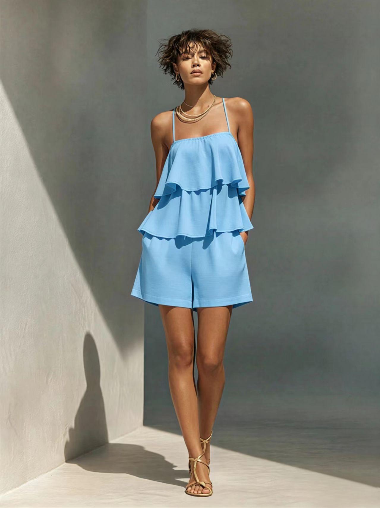 Women's Multi-Layer Ruffle Camisole & Shorts Set