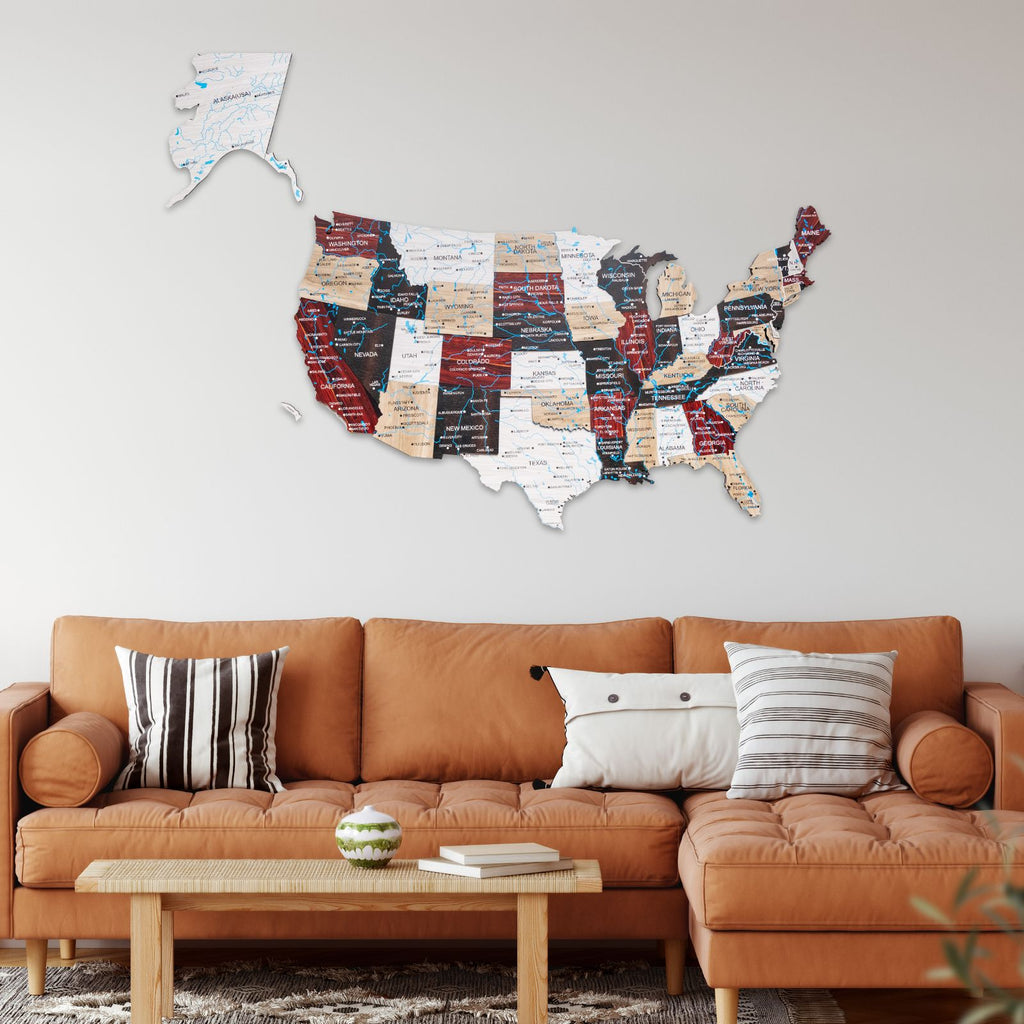 Wooden 3d Map of USA - Urban