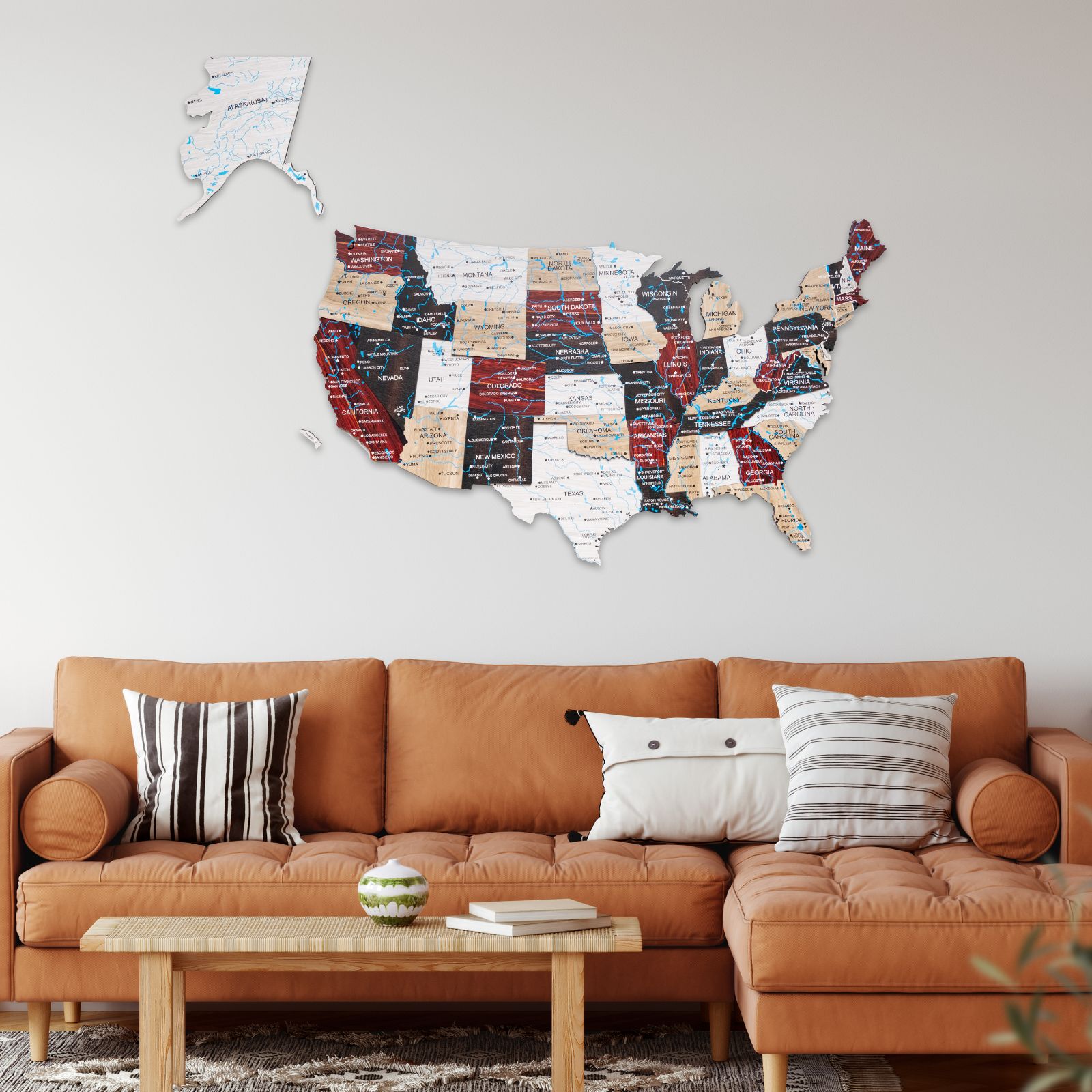 Wooden 3d Map of USA - Urban