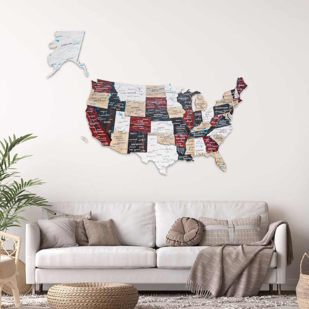Wooden 3d Map of USA - Urban