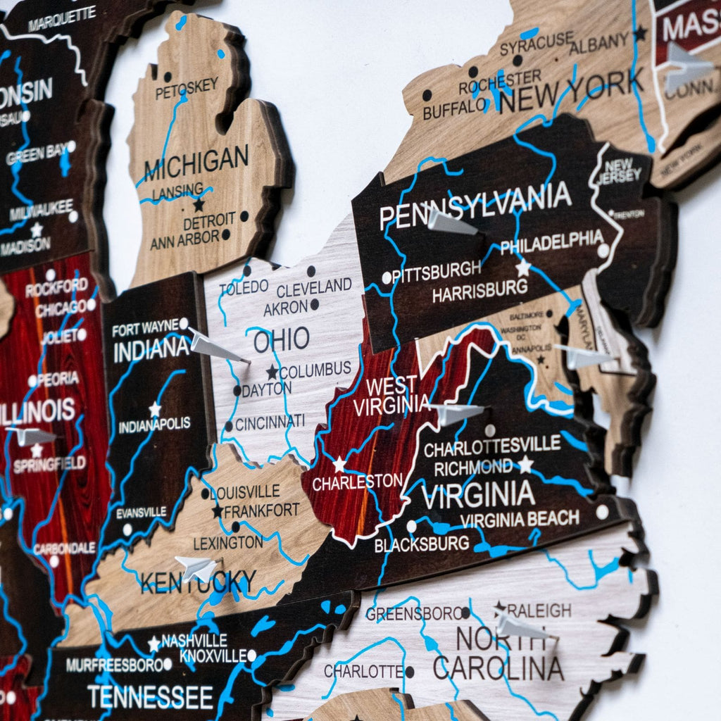 Wooden 3d Map of USA - Urban