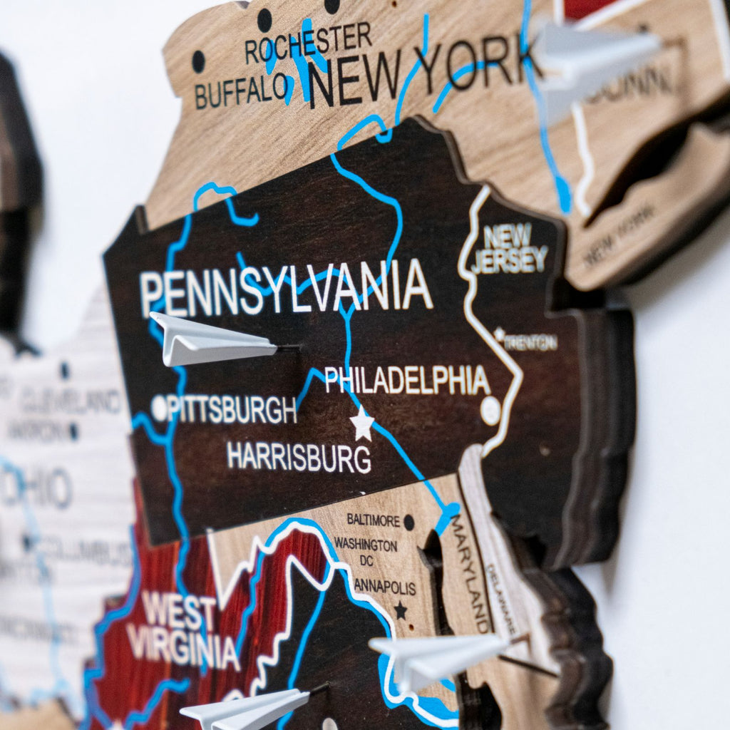 Wooden 3d Map of USA - Urban