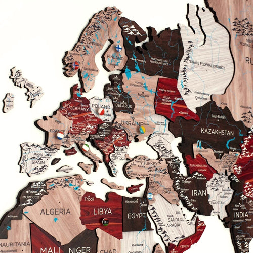 3D Luminous Colored Wooden World Map Urban