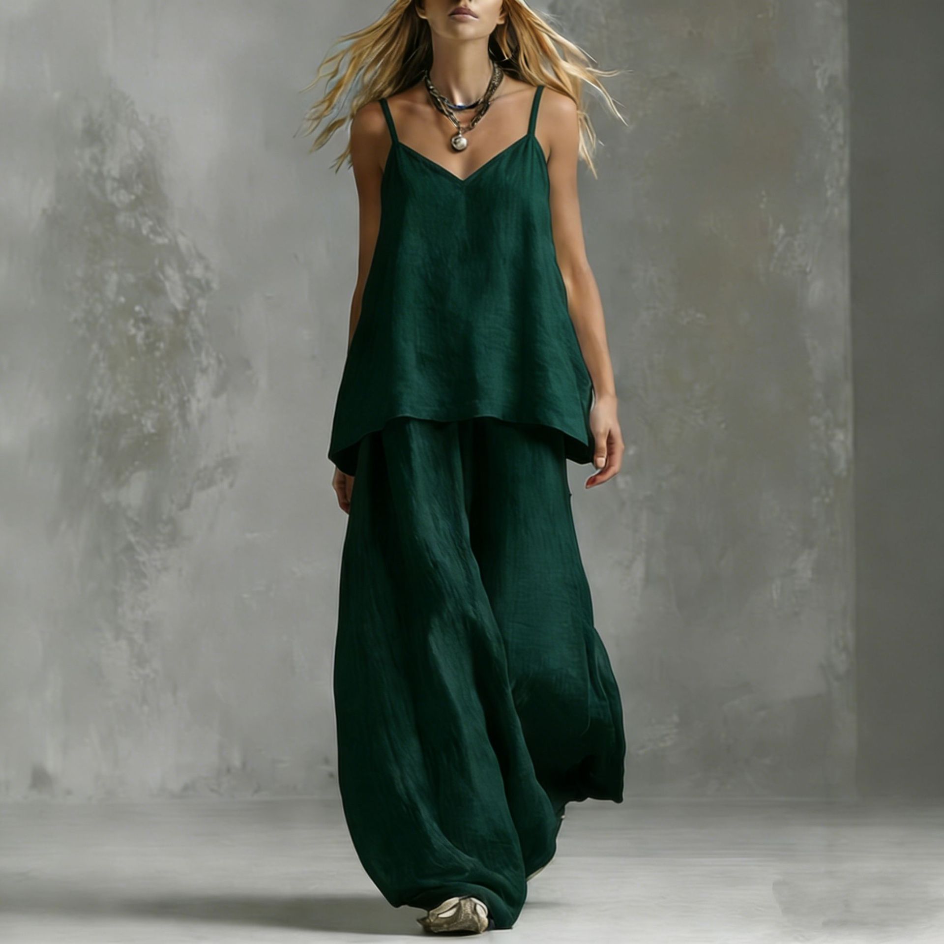 Women's Sleeveless Elegant Pantsuit – Off-Shoulder 2-Piece Suit Set