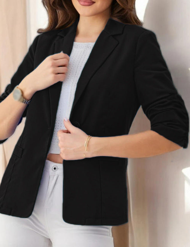 Women’s Three-Quarter Sleeve Pleated Office Blazer