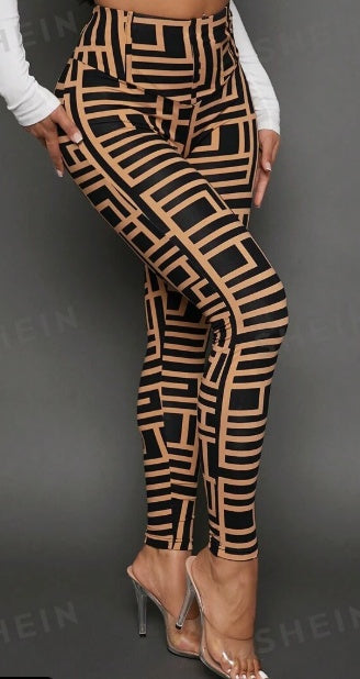 Women’s Geometric Print Knitted Leggings – Casual Stretch Pants