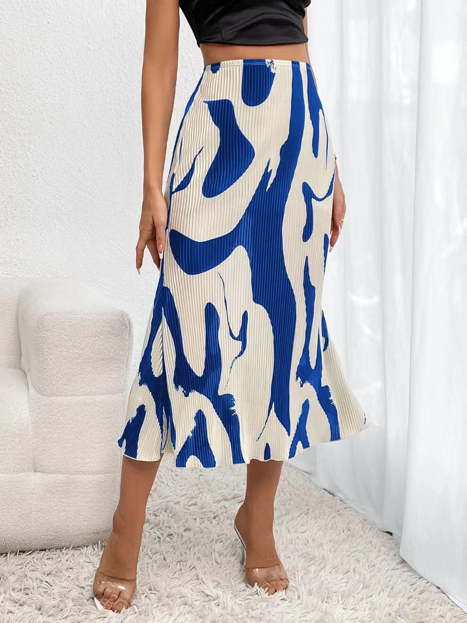 Women's Zebra Print Pleated Skirt – Irregular Hem & Side Slit