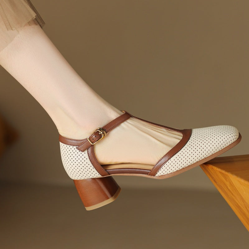 Women's Leather T-Strap Mule Sandals