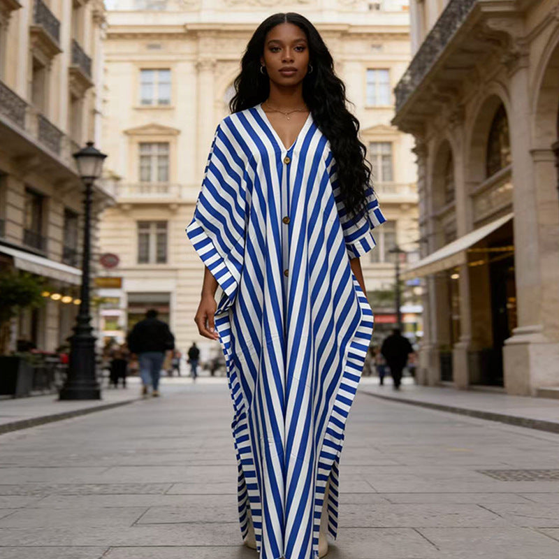 African-Inspired Striped Loose Long Dress | One Size 5 Colors