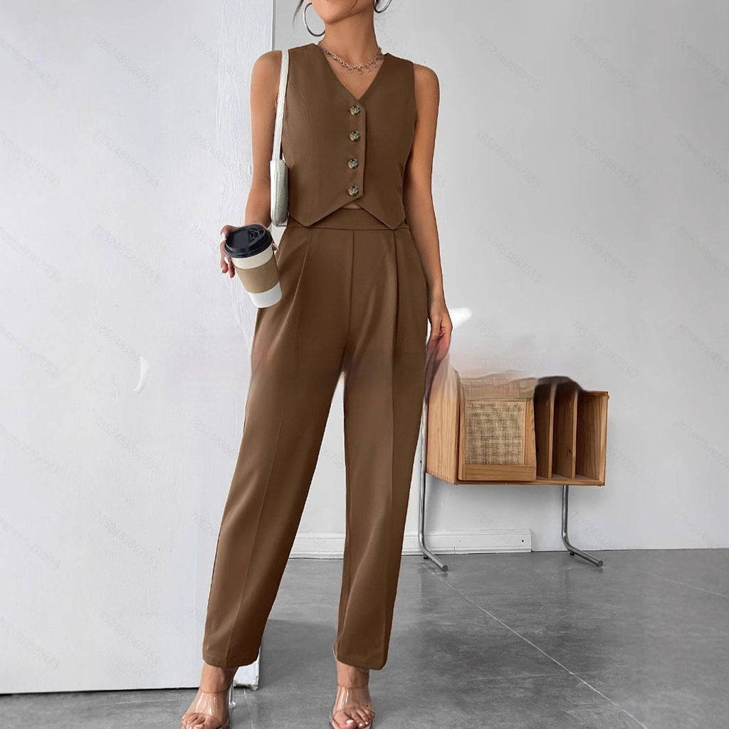 Women’s Coffee Sleeveless Pleated Jumpsuit