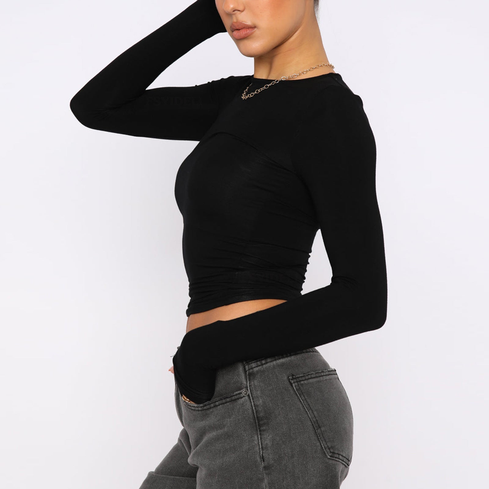 Slim Fit Long Sleeve Shirt | Women's Casual Crop Tops