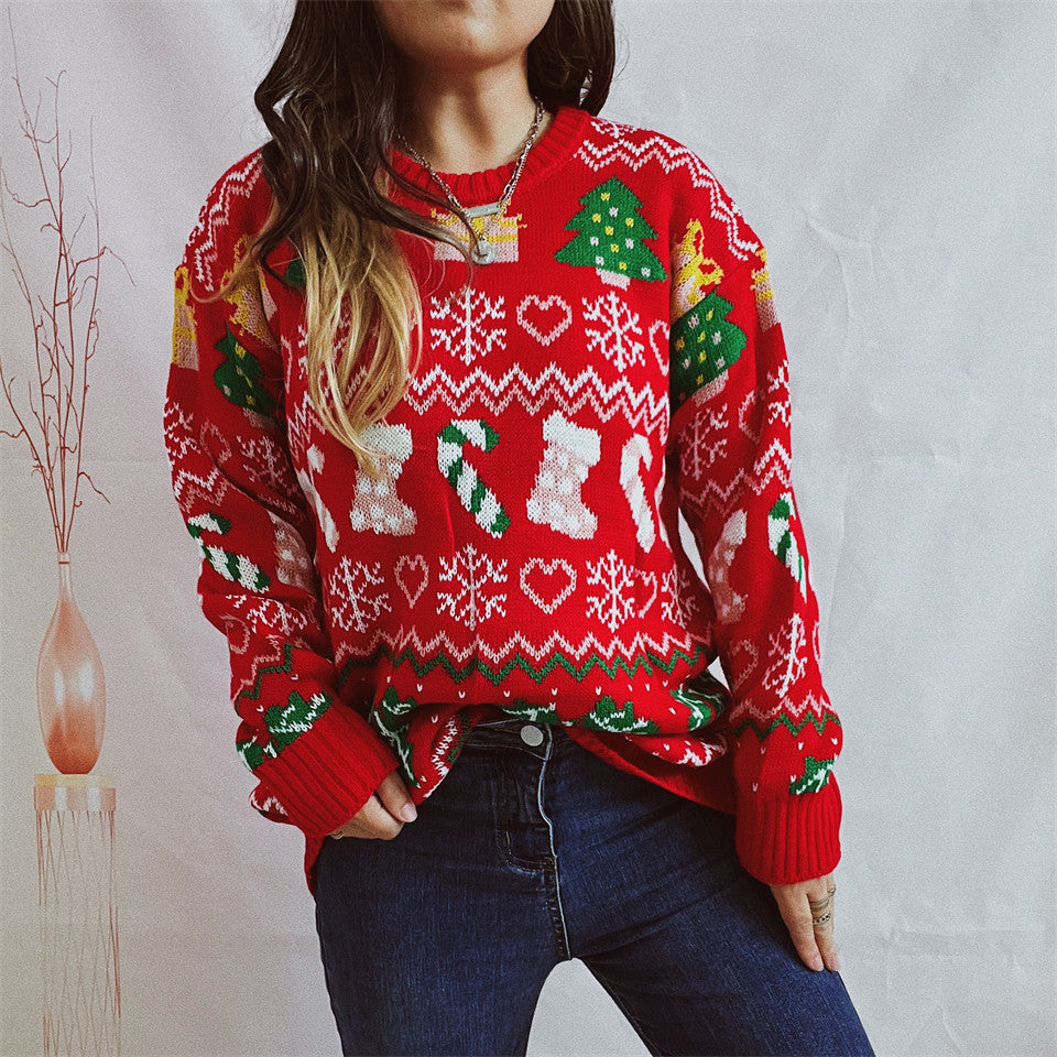 Women’s Stylish Loose Round Neck Long-Sleeved Sweater