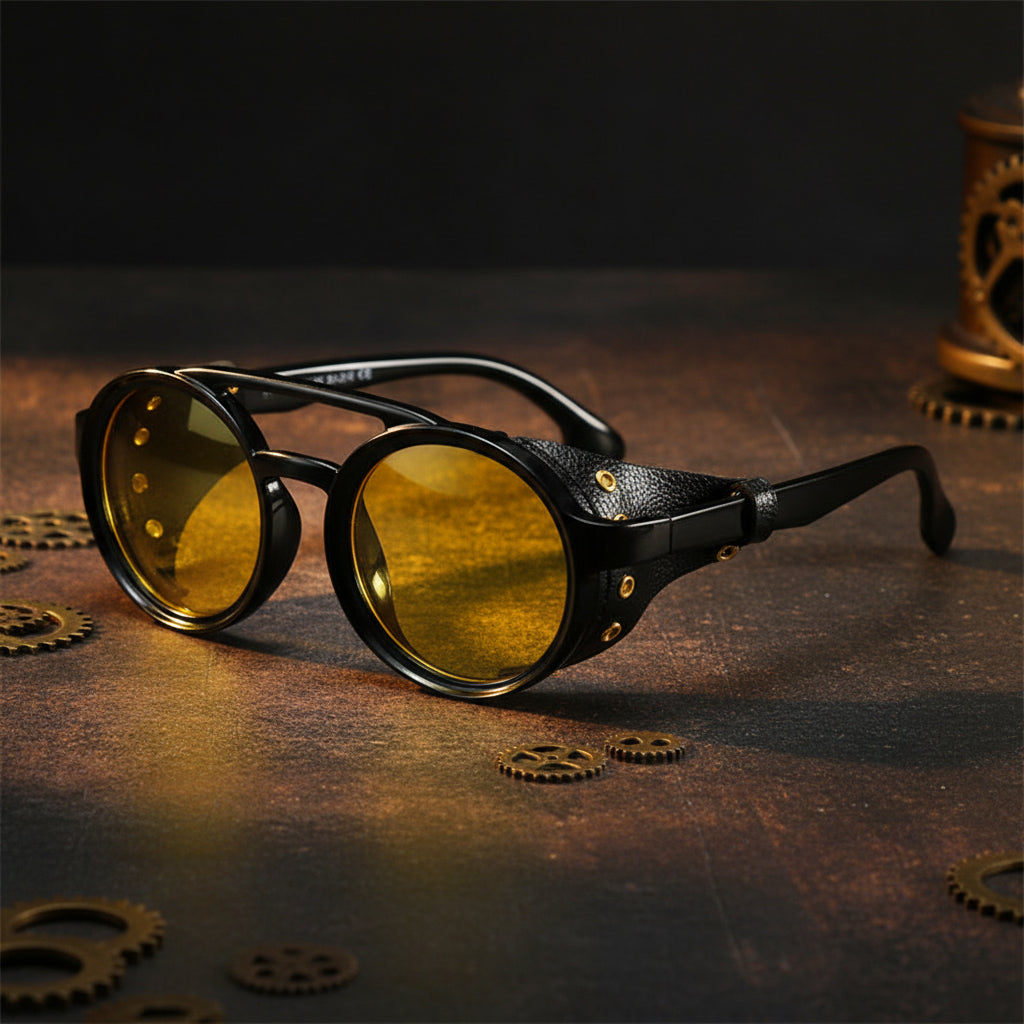 Retro Round Leather Frame Sunglasses – Vintage Fashion Eyewear