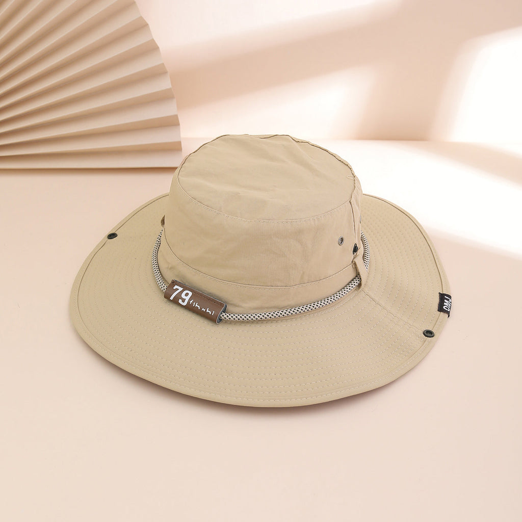 Wide-Brim Leather Patch Fisherman Hat – UV Sun Protection Outdoor Hat