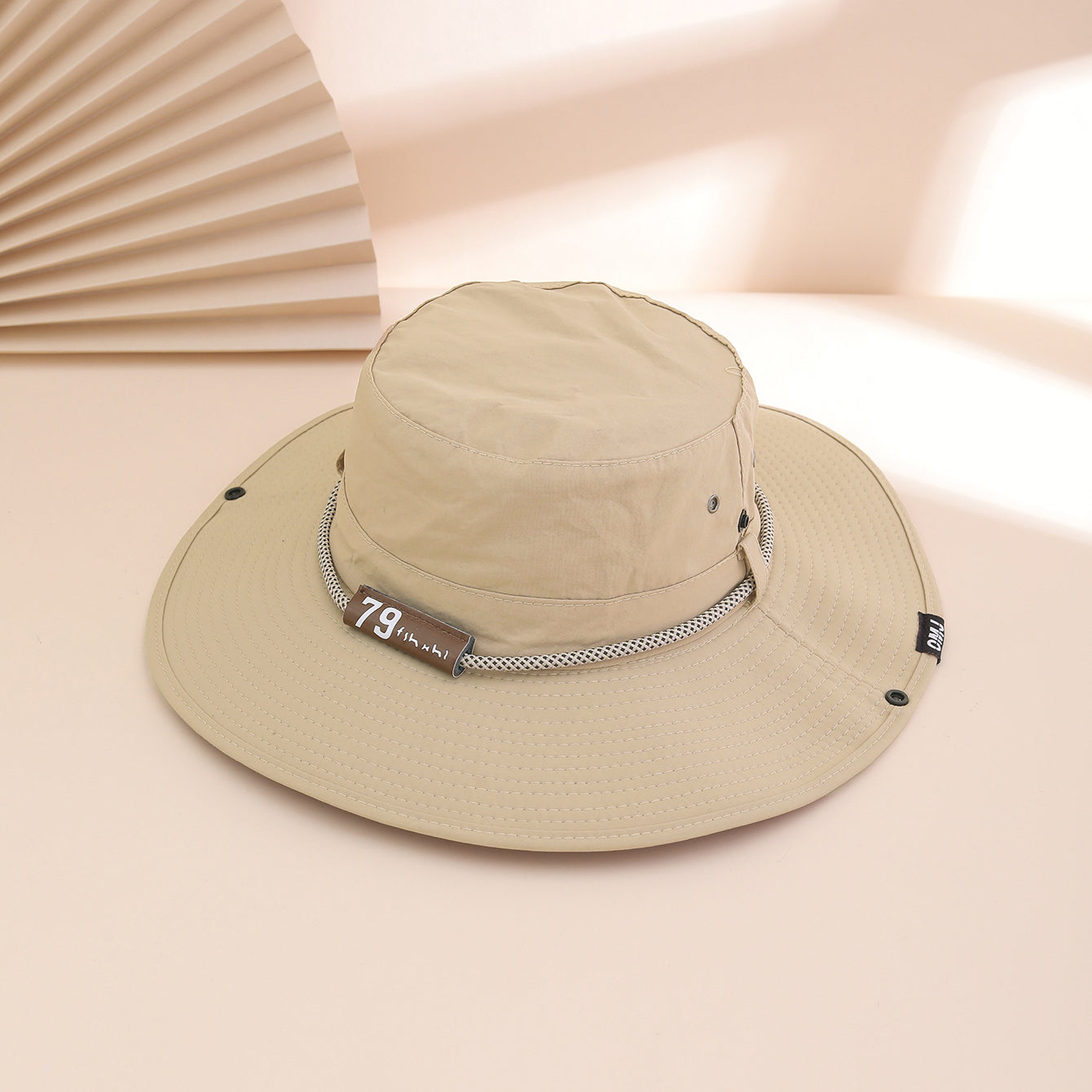 Wide-Brim Leather Patch Fisherman Hat – UV Sun Protection Outdoor Hat