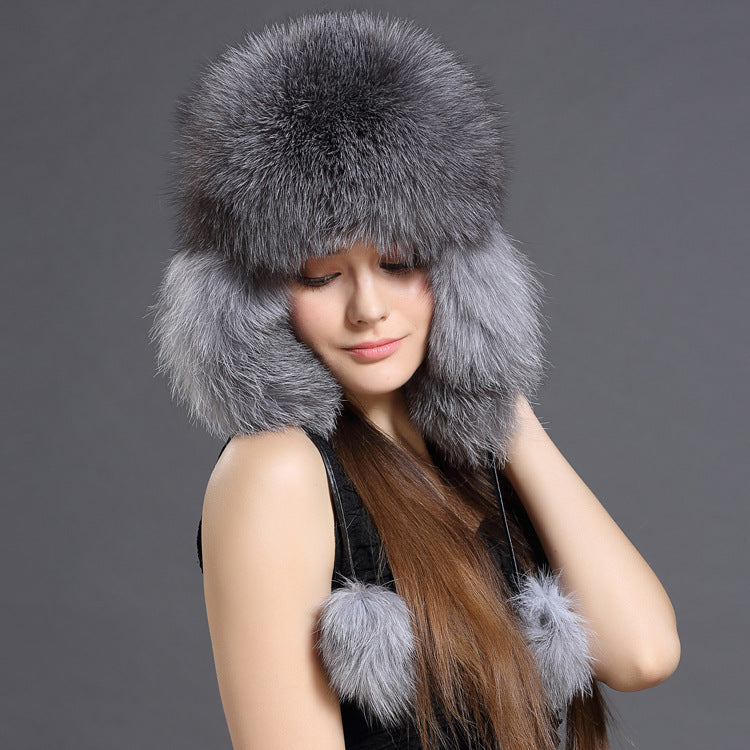 Women’s Korean Fox Fur Lei Feng Hat – Warm Winter Ear Protection Hat
