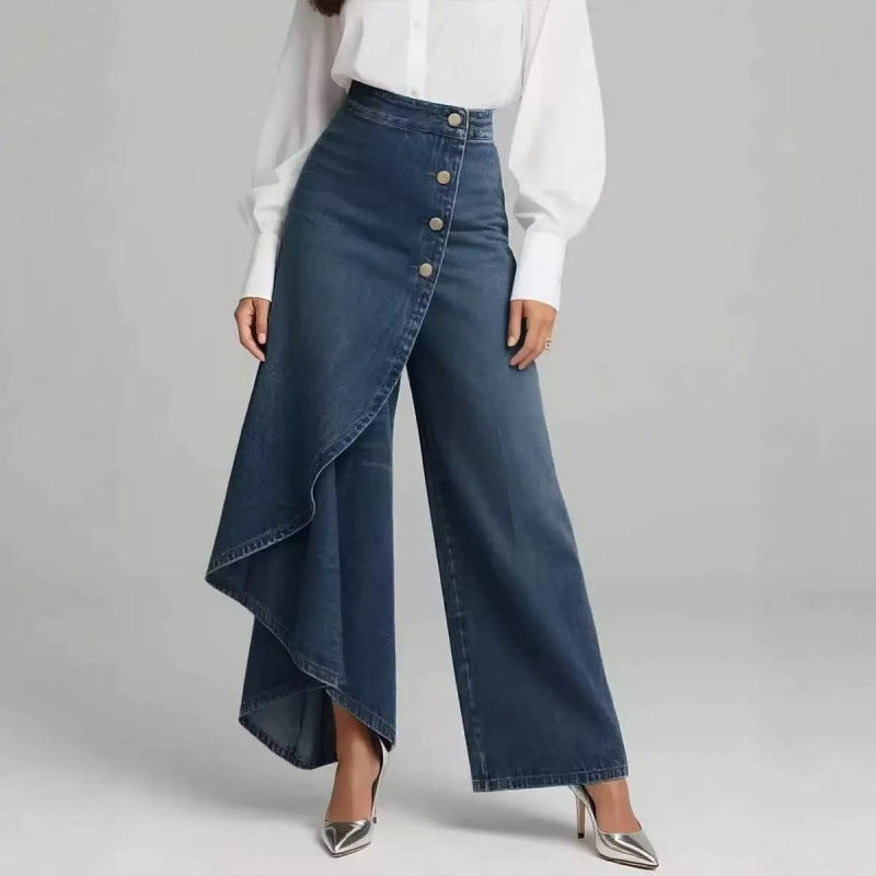Women's Washed Denim Skort with Button Closure