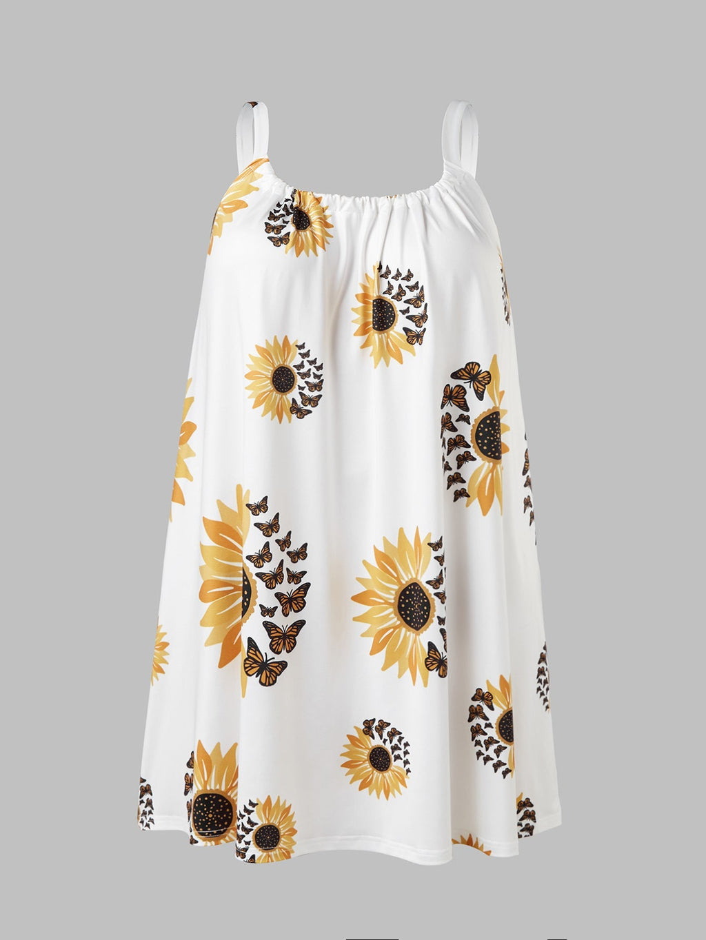 🌻 Plus Size Sunflower Print Sleeveless Wrap Dress