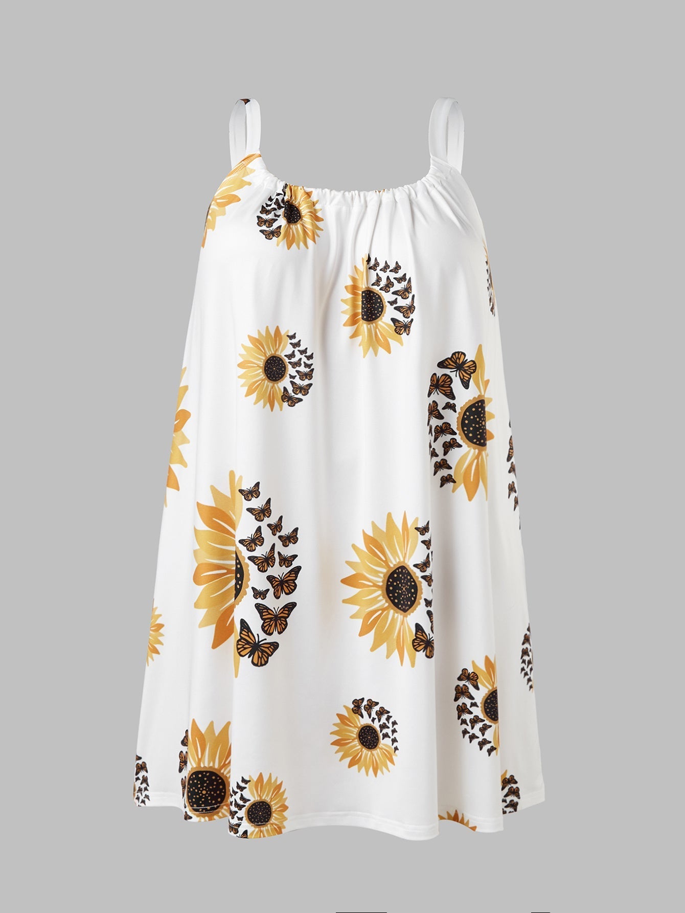 🌻 Plus Size Sunflower Print Sleeveless Wrap Dress