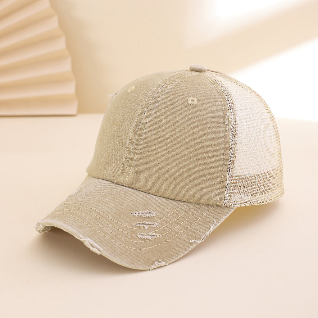 Distressed Washed Mesh Baseball Cap – Frayed Unisex Hat for Outdoor & Daily Wear