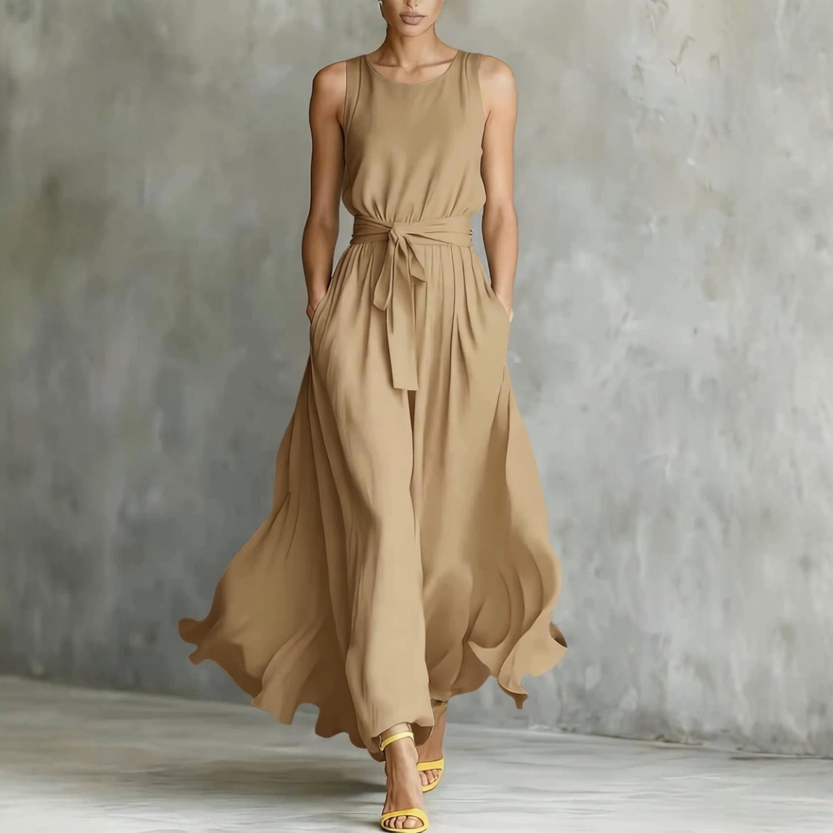 Women's Lace-Up Waist-Cinching Sleeveless Maxi Dress