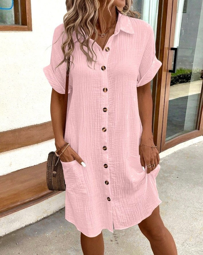 Women’s Ruffle Hem Shirt Dress – Loose Fit Summer Holiday Style