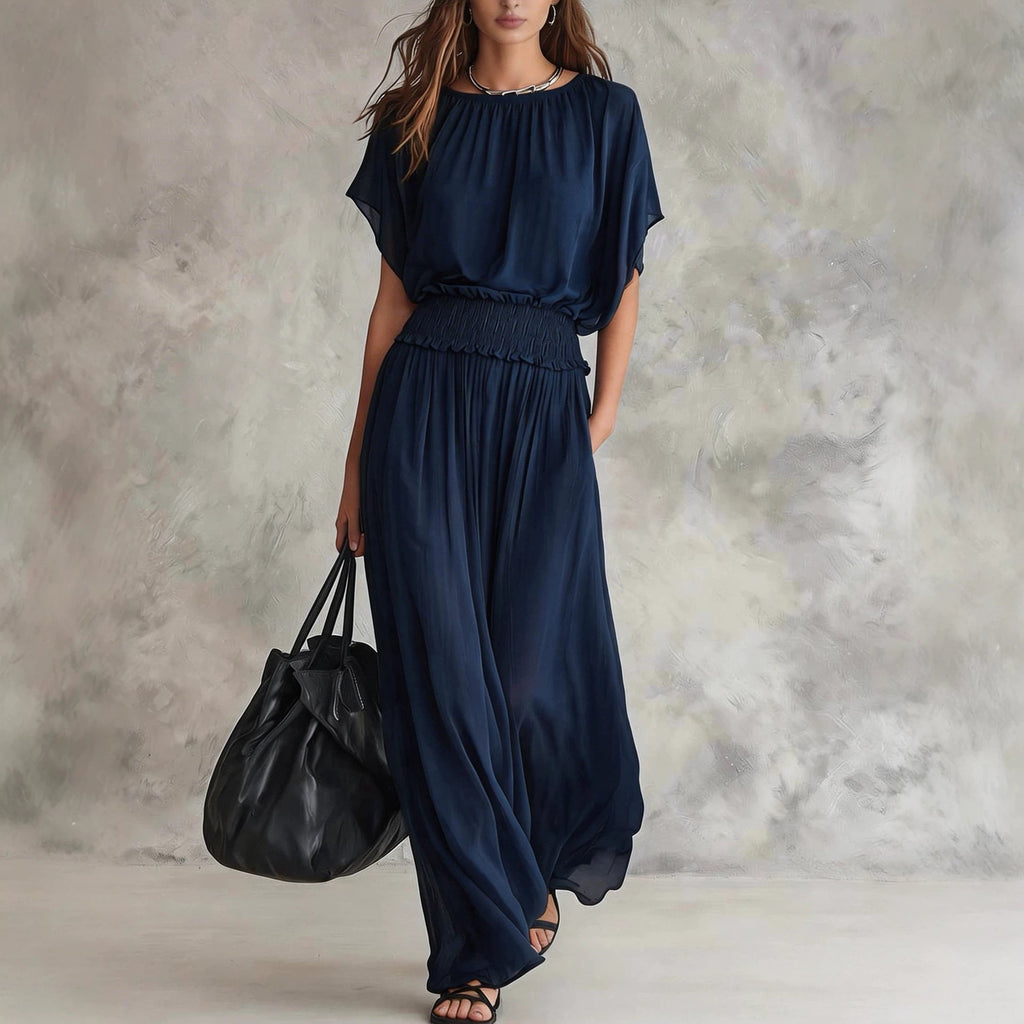 Women's Chiffon High-Waist Ruched Maxi Dress