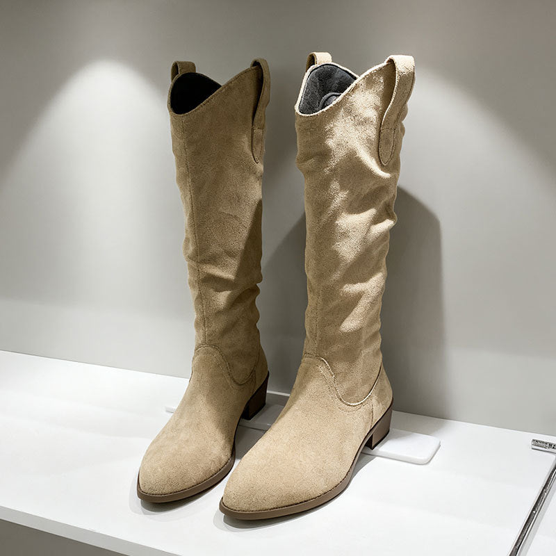Chunky Heel Suede Riding Boots Women