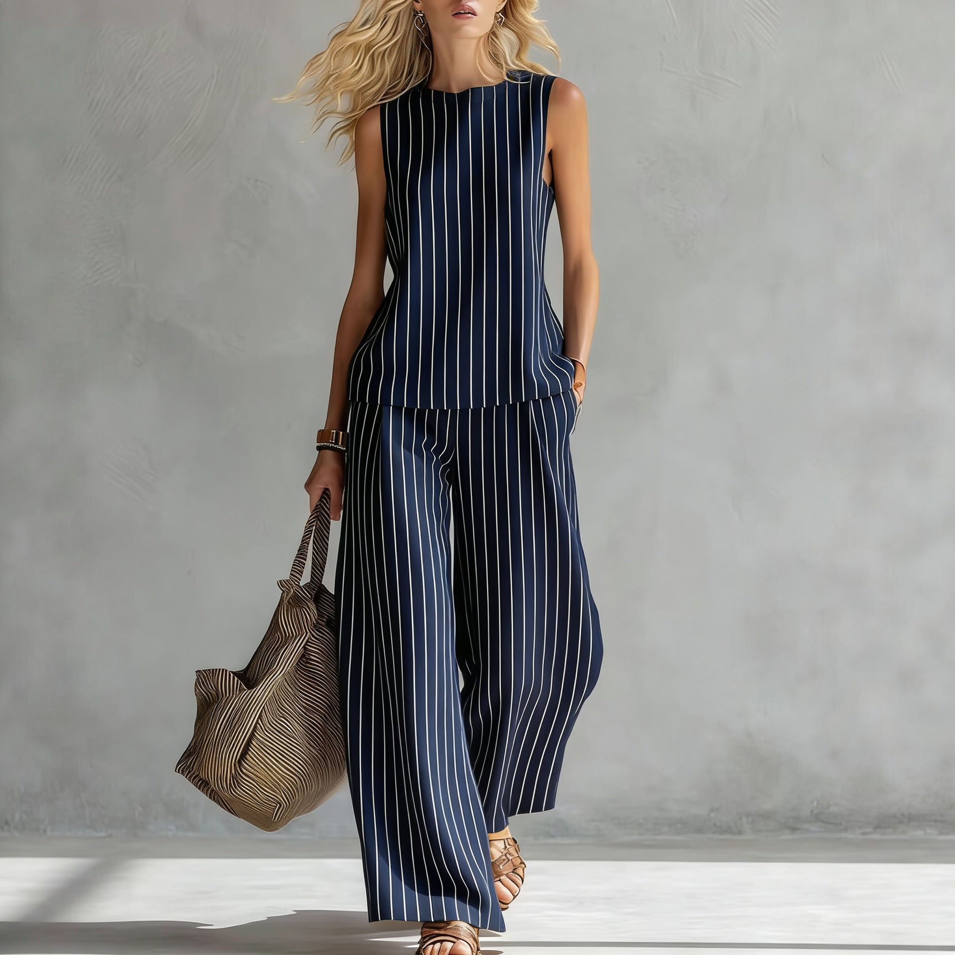 Women's Sleeveless Printed Tank Top & Wide-Leg Pants Two-Piece Set