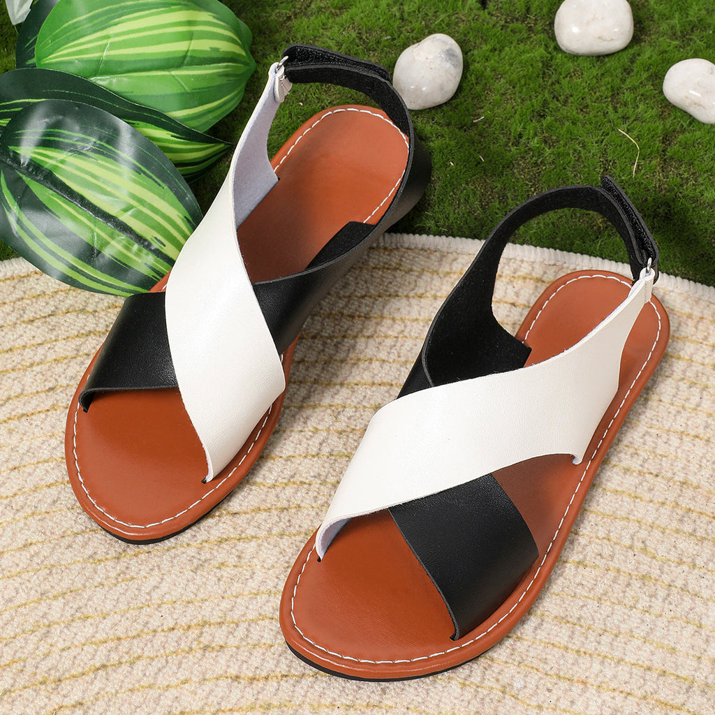 Women's Color-Block Cross-Strap Flat Sandals