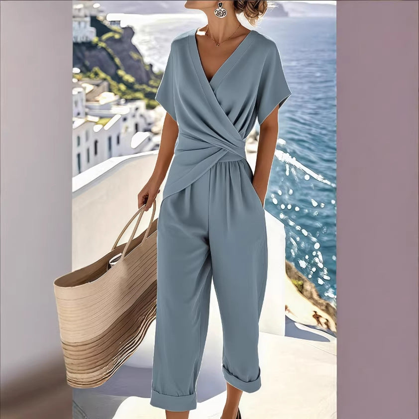 Women's Loose Irregular Short-Sleeve Two-Piece Set