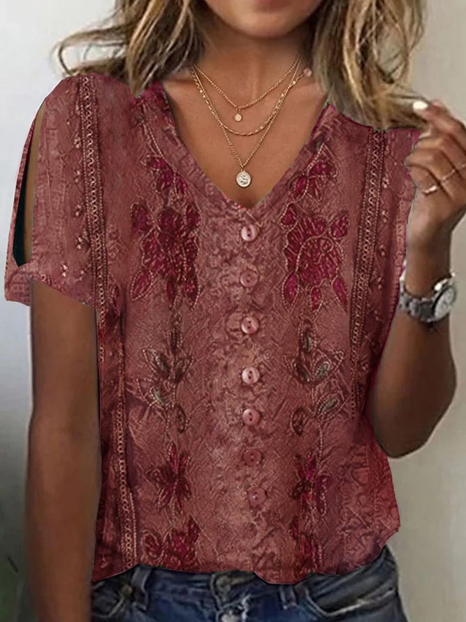 Women’s Lace Heart Print T-Shirt – Summer Short Sleeve Casual Top