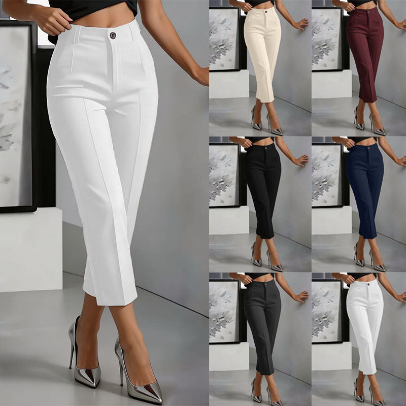 Women's High-Waisted Straight-Leg Pants – Drapey Cropped Fit